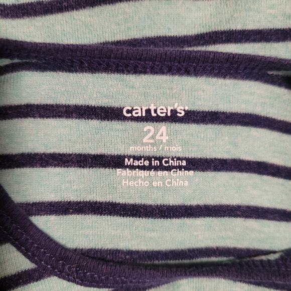 Carter's Blue Striped Short Sleeve Onesie Size 24 Months - Picture 2 of 3